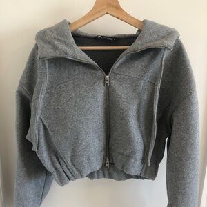 Zara gray cropped zip up hoodie